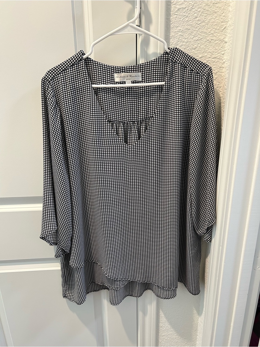 Chelsea & Theodore Black and White Micro-Print Blouse